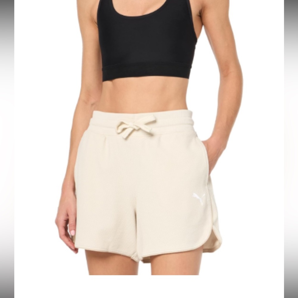Puma Her's 5 Training Shorts Drawstring Tan Women's Size L Pockets